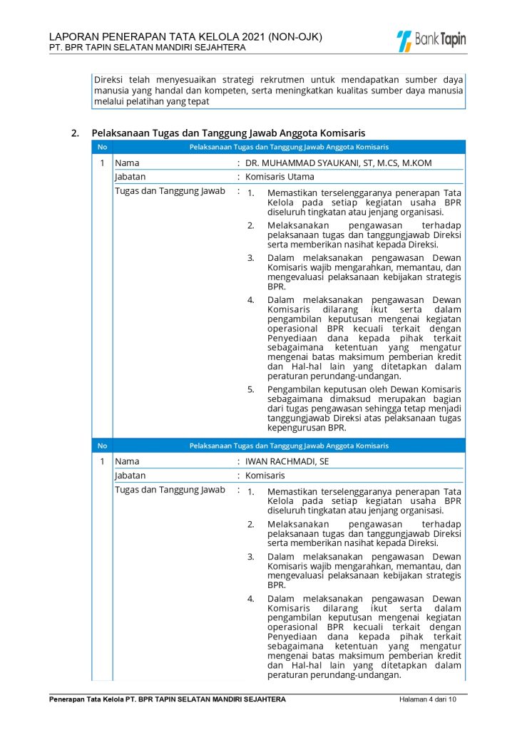 Laporan Tata Kelola Bank Tapin